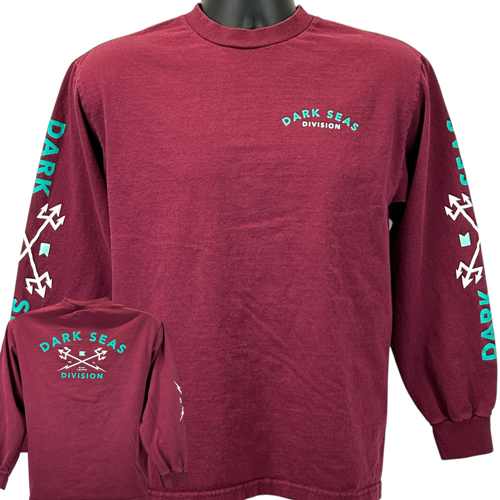 Dark Seas Division T Shirt Long Sleeve Streetwear Fishing Red Tee Mens M Medium